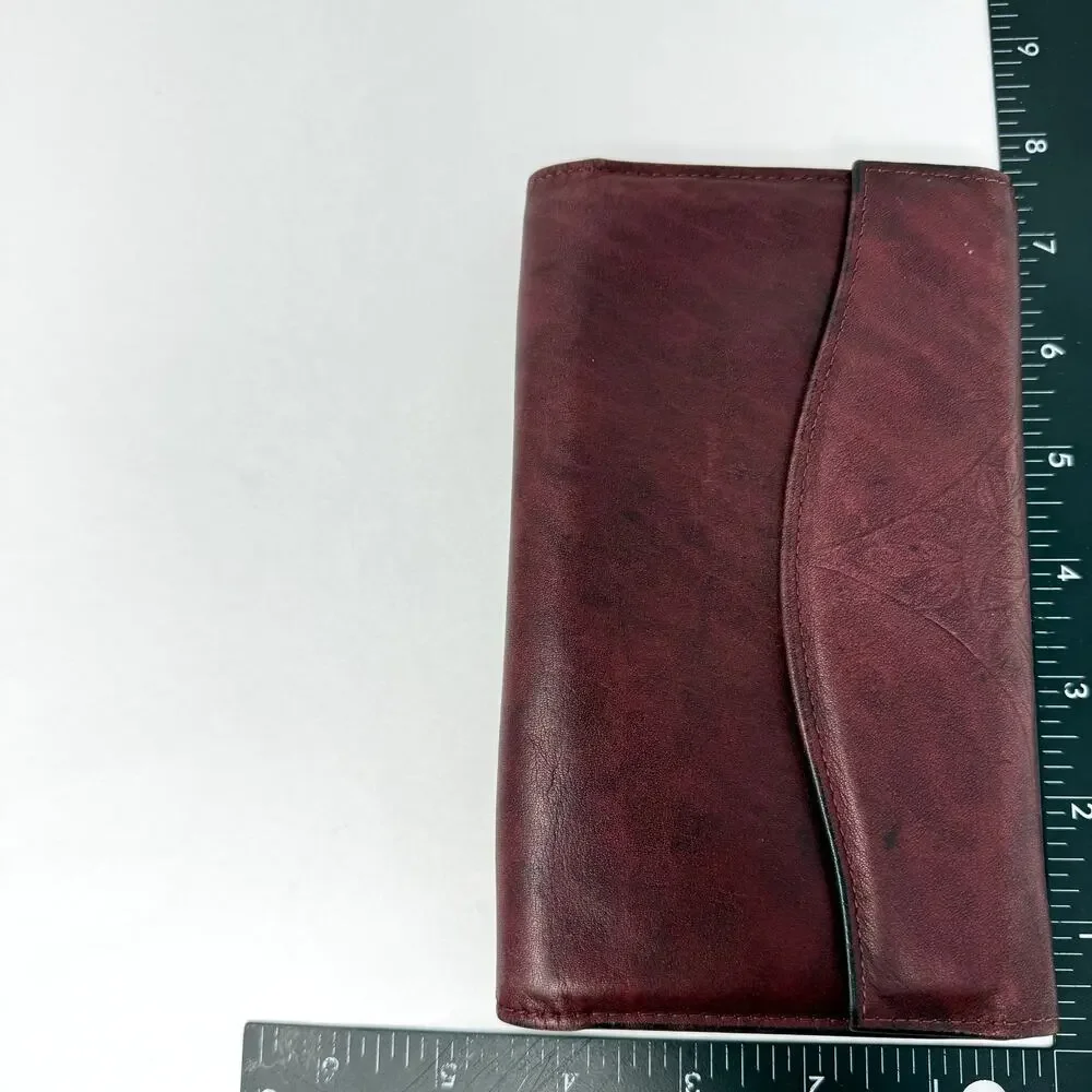 Vintage Rolfs Burgundy Leather Card Slot Wallet Coin purse Checkbook Clasp Lock